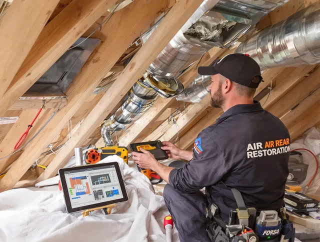 Uxbridge Air Duct Cleaning technician performing precise duct repair work in Uxbridge