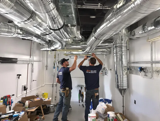 Uxbridge Air Duct Cleaning technician applying professional duct sealing solutions in Uxbridge