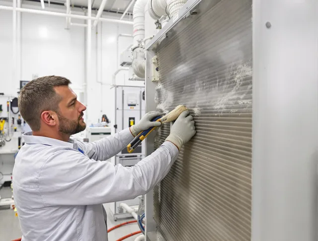Uxbridge Air Duct Cleaning technician performing precision commercial coil cleaning at a Uxbridge business