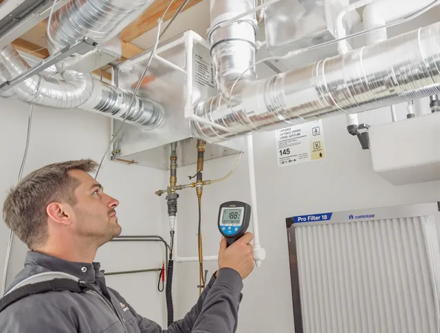 Uxbridge Air Duct Cleaning expert conducting detailed filter system inspection using diagnostic tools in Uxbridge