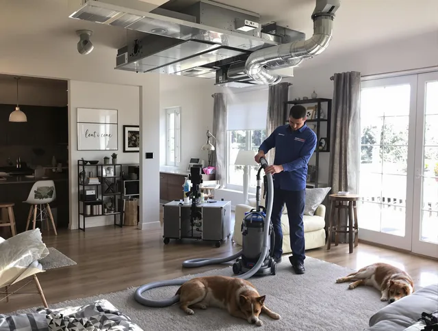 Uxbridge Air Duct Cleaning technician performing detailed indoor duct cleaning for improved air quality in Uxbridge
