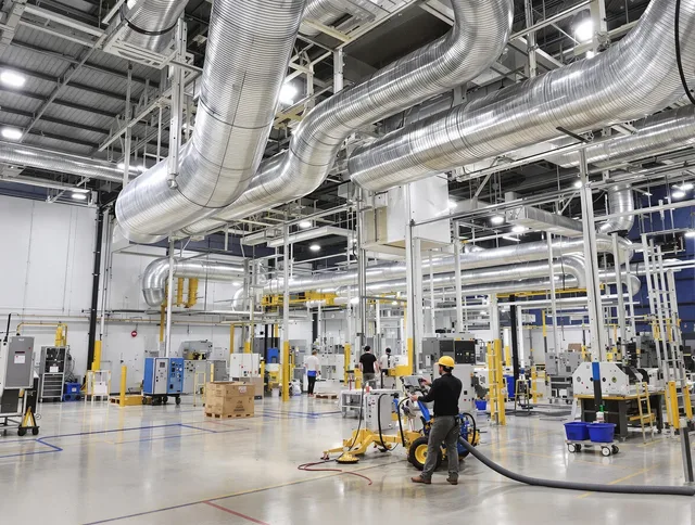 Uxbridge Air Duct Cleaning team performing comprehensive industrial duct cleaning at a large facility in Uxbridge